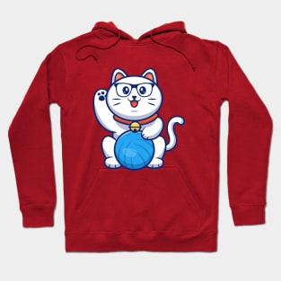 Cute Cat Playing Ball Cartoon (2) Hoodie